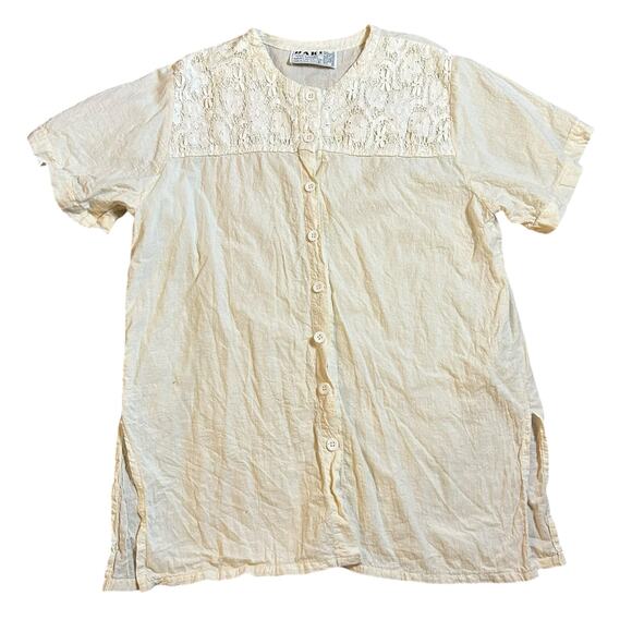 Vtg Button Front Lightweight Natural Cotton Top Small Cream White Hippie Boho - Picture 1 of 4